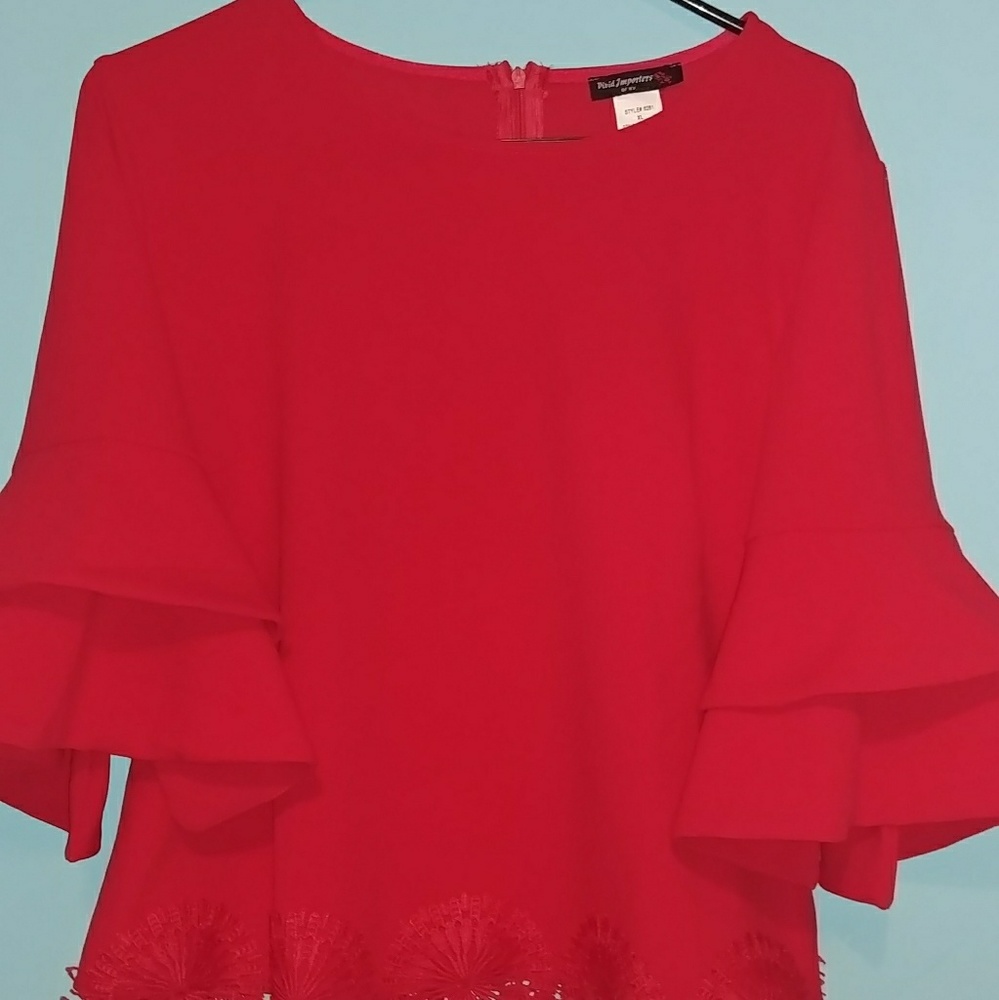 Bright Red Scalloped Sleeved Blouse *brand new*